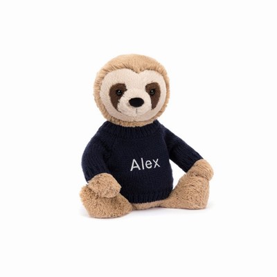 Jellycat Bashful Sloth with Navy Jumper UK | 08653UIZM